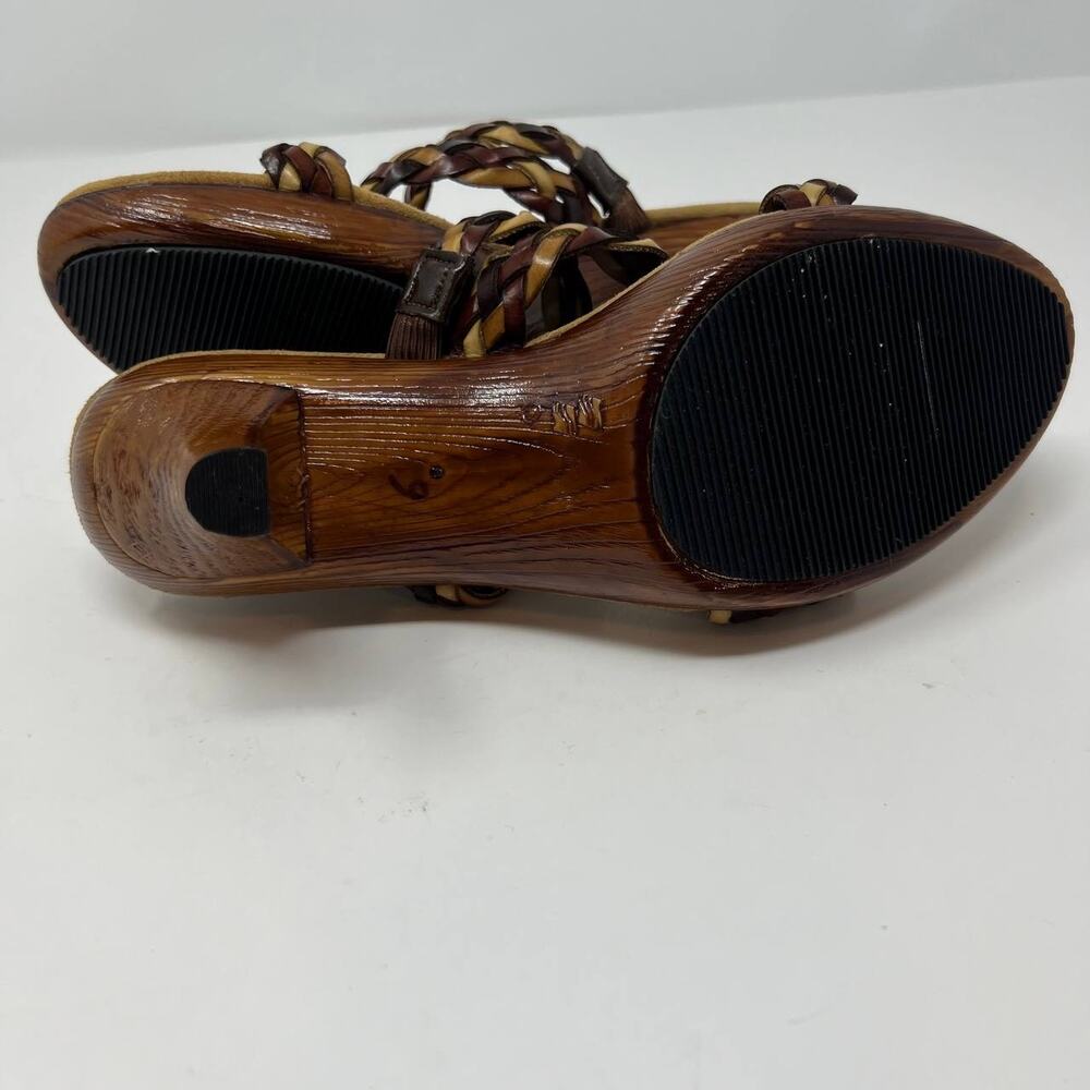 Nota Bene Sandals Women's 7 Wood Kitten Heel Strappy Leather RARE Non-Slip EUC - Picture 10 of 12